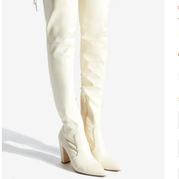 ShoeDazzle  TAYSON HIGH BLOCK HEEL BOOT Bone 9 NWT - Picture 6 of 10